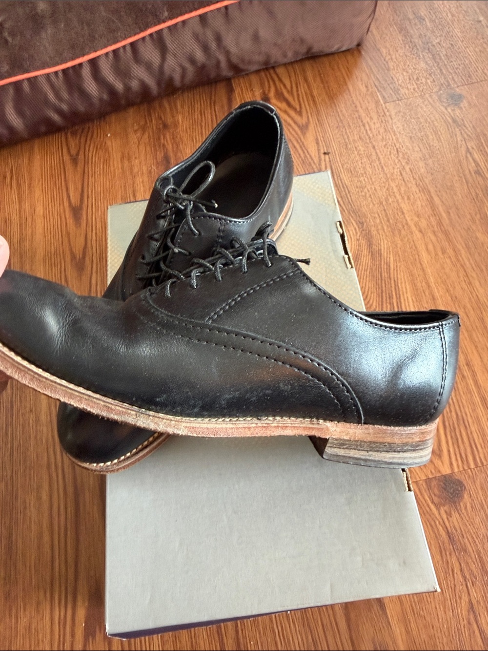 Men's Black Leather Derby Shoes with Contrast Stacked Sole